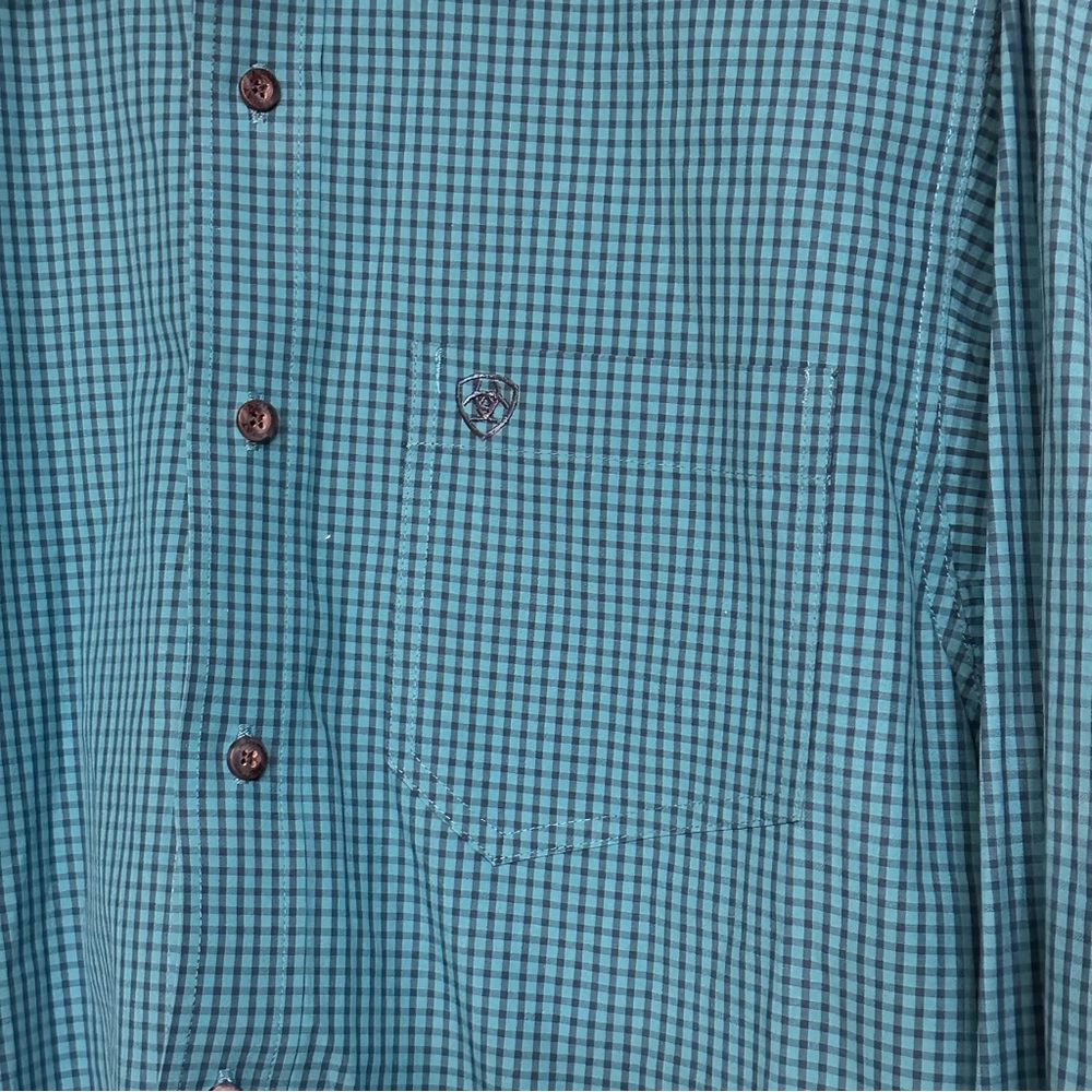 Ariat Pro Tech men’s. Small Teal Long Sleeve Button-Up Shirt - Picture 2 of 7